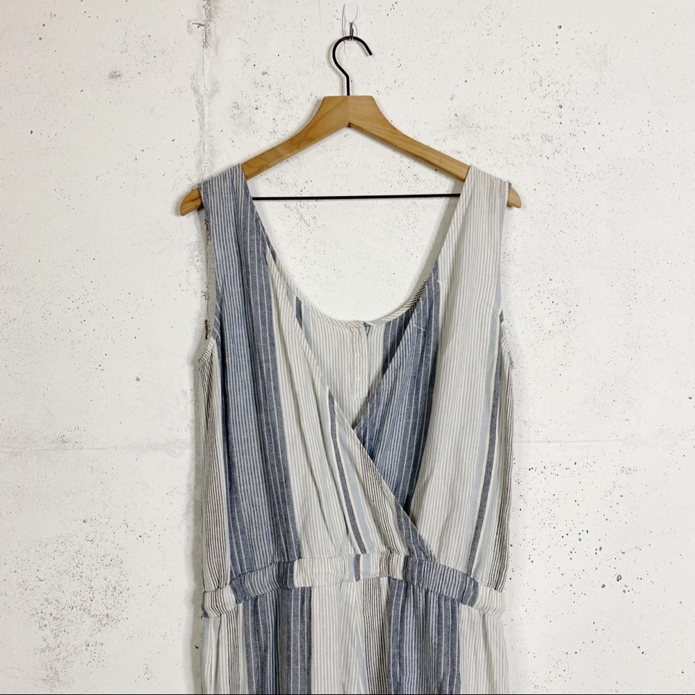 Cloth & Stone Striped Faux Wrap Button Sleeveless Wide Crop Leg Jumpsuit - Picture 4 of 5